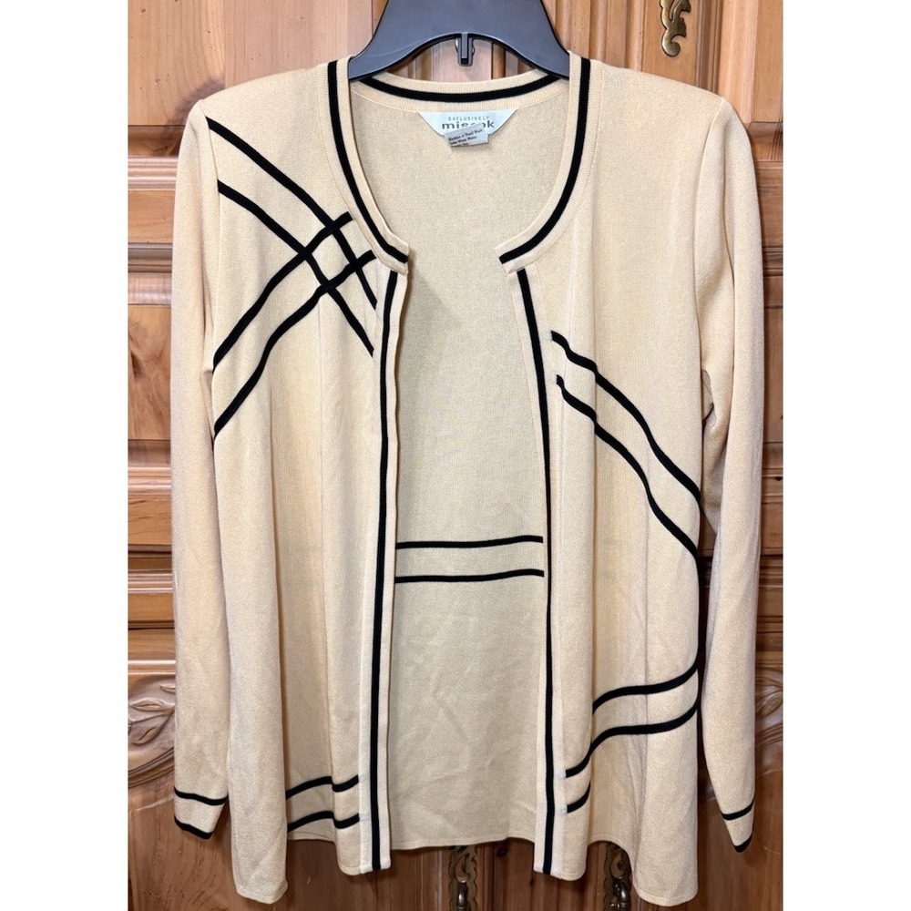 Vintage Exclusively Misook‎ Yellow & Black Geometric Stripe Cardigan Korea S